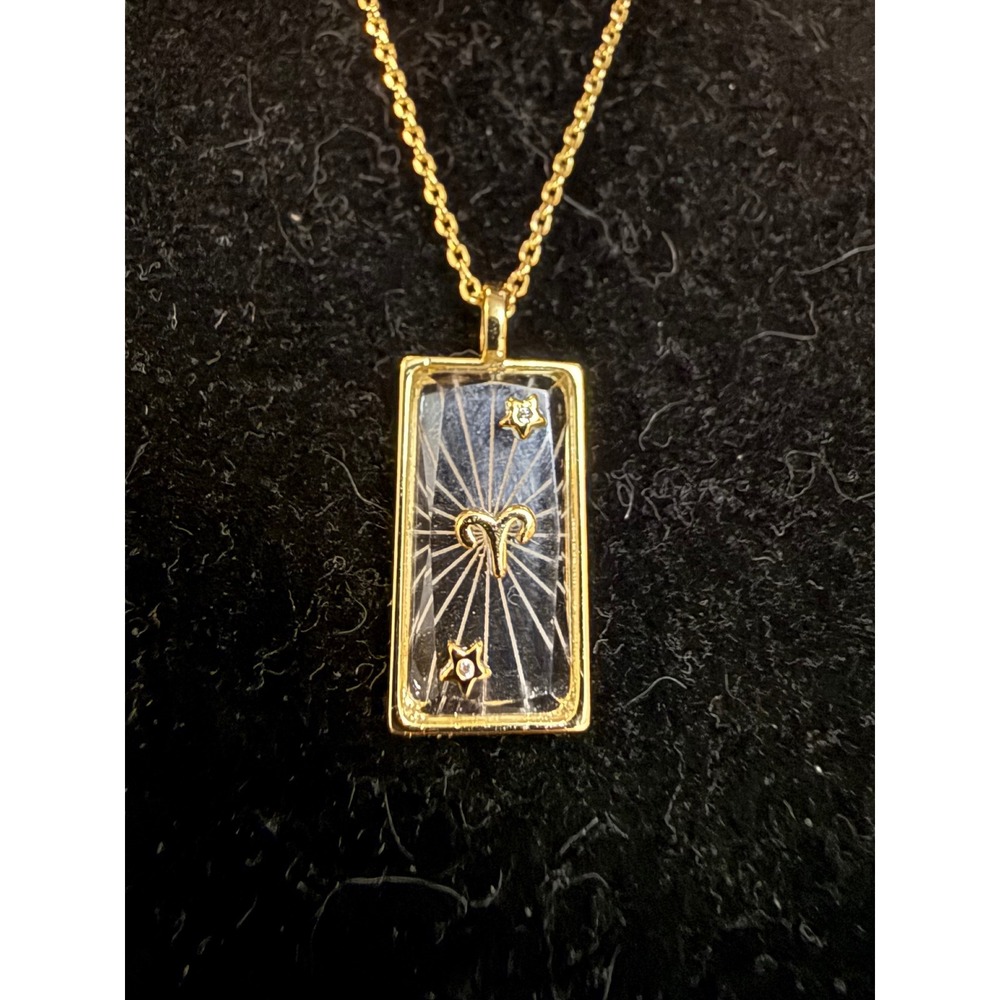 Aries Zodiac Sunburst Pendant Necklace Gold Tone CZ Star Celestial Jewelry